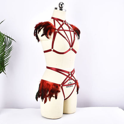 Handmade Crimson Feather Harness Set