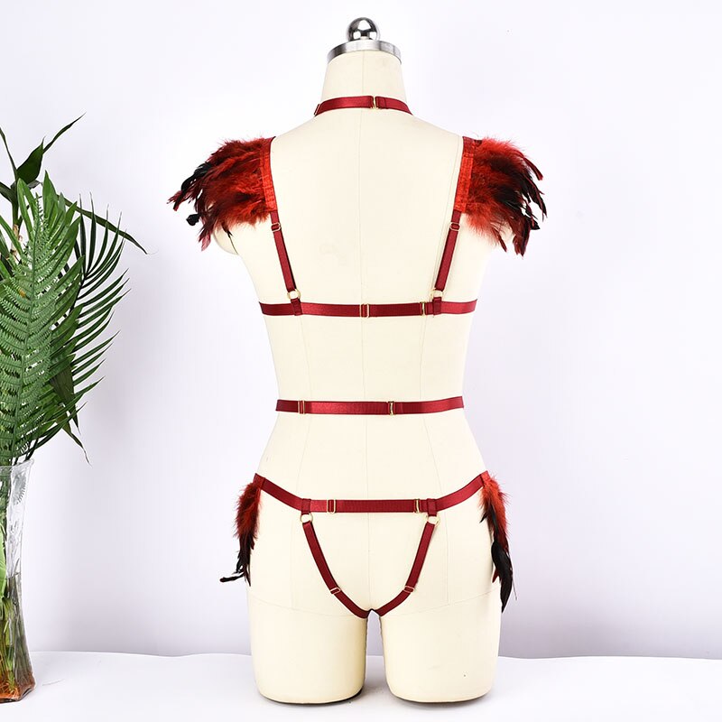 Handmade Crimson Feather Harness Set